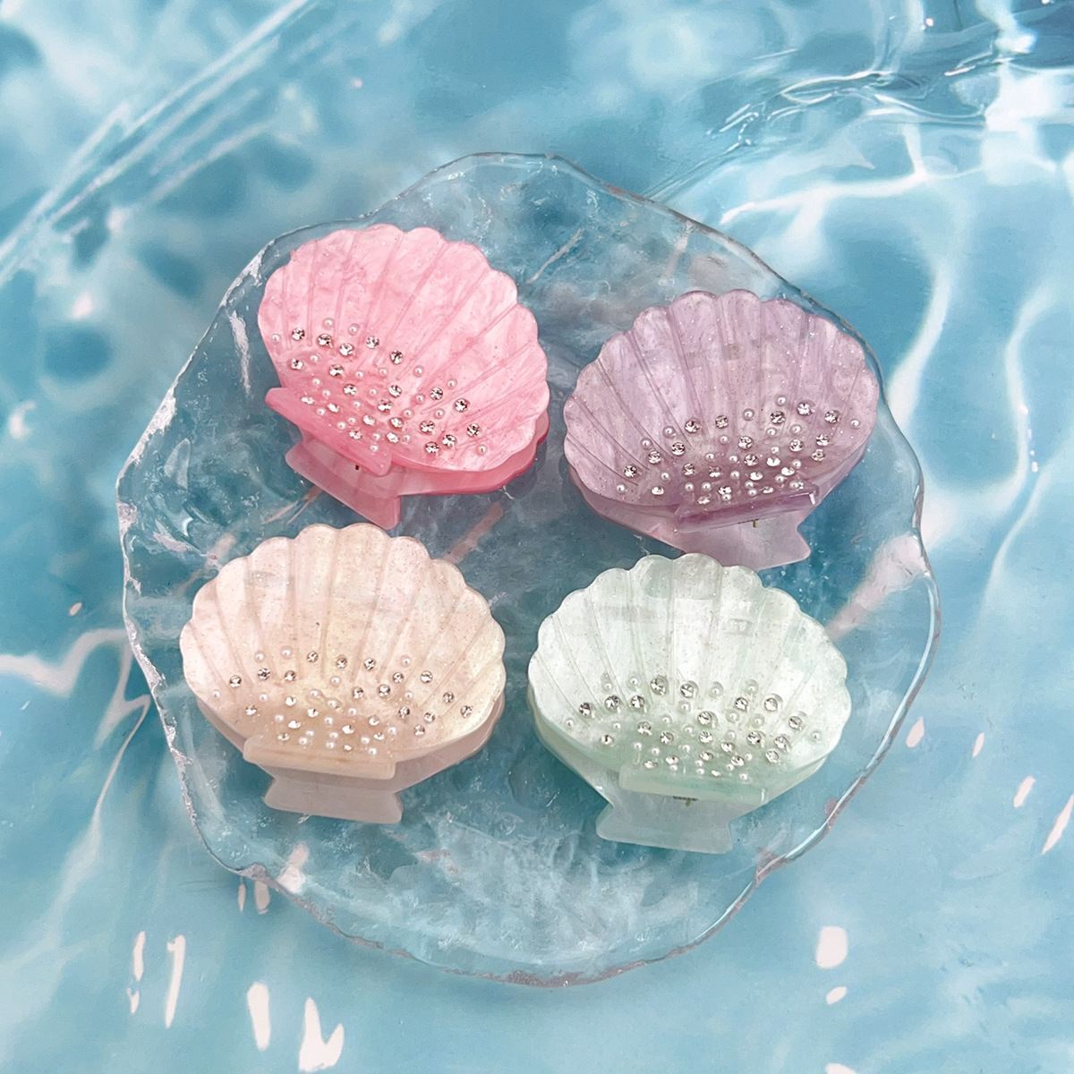 महिलाओं के लिए ग्लिटर लक्ज़री क्रिस्टल स्फटिक सफेद एसीटेट बाल पंजा समुद्री शैल आभूषण छोटे बाल पंजा क्लिप बाल सहायक उपकरण